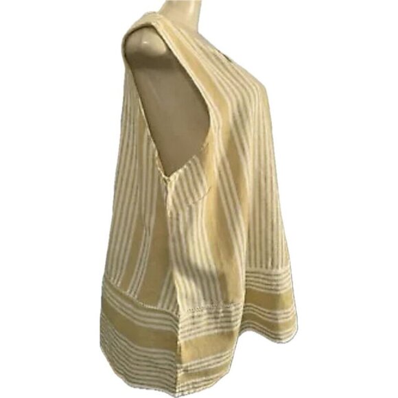 For Cynthia +1X Camel Vertical Striped Scoop Neck Linen Blend Sleeveless Blouse - Picture 3 of 6